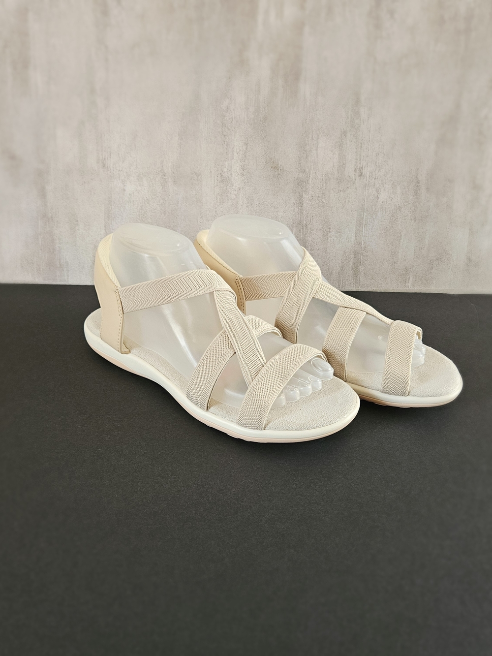 Women's Beige Elastic Strapy Sandals Comfort Open Toe Walking Shoes - Picture 2 of 16